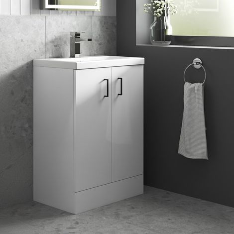 Nuie Arno Compact Floor Standing 2-Door Vanity Unit with Polymarble Basin 500mm Wide - Gloss White (1/5)
