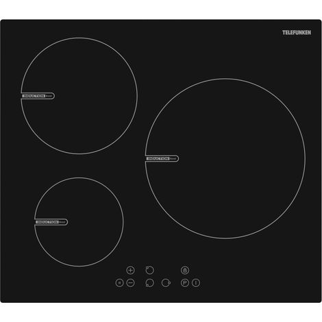 Telefunken – Plaque à induction 3 foyers 59cm 7300W – Avec booster – Plaque avec hotte intégrée – Noir (1/3)