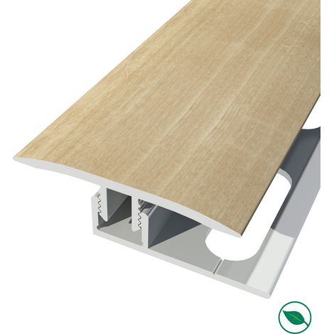 Forestea – Barre de seuil aluminium coloris chêne poli – Longueur 90 cm – Largeur 3,5 cm – Hauteur 1,4 cm – Base joint dilatation (1/2)