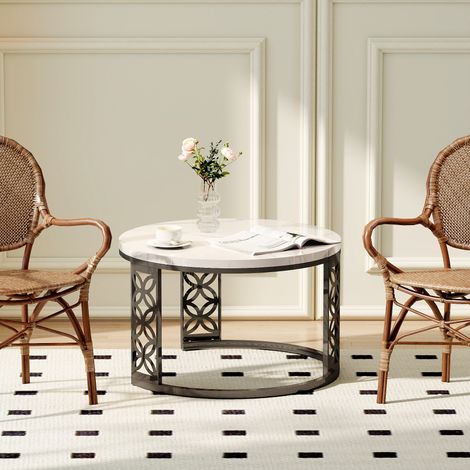 Table basse Modenuit en métal noir avec plateau stratifié effet marbre blanc, lot de 2 (1/5)