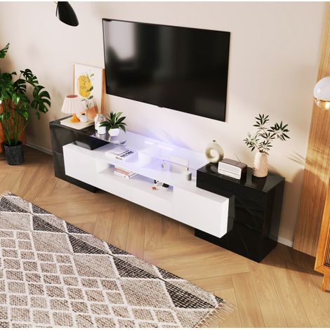 Mobile TV 200 cm LED bianco nero con ante e cassetti moderno HAVRYA (1/5)