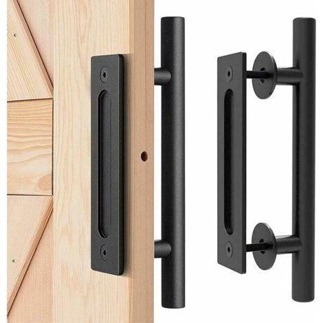 Poignées de porte de grange 2 pièces – Poignées coulissantes en métal noir – Pour portes de placard et abris de jardin – Dimensions ajustables (1/5)
