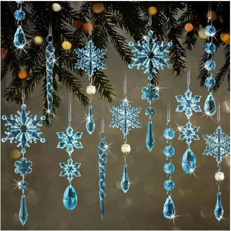 18 pièces décorations d'arbre de noël en cristal-ornements suspendus en cristal de flocon de neige acrylique pour arbre de noël, fournitures de fête d'hiver du nouvel an (1/4)