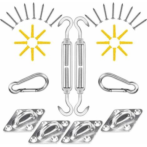 Fixation Voile D'ombrage,Mât de Fixation pour Voile D'ombrage 40Pcs,Kit de Fixation Inoxydable Voile D'ombrage,Kit de Montage Fixations pour Voile D'ombrage Triangulaire,Voile D'ombrage Rectangulaire (1/4)