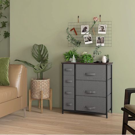 Cassettiera con 7 cassetti in tessuto 63,5 x 30 x 71 cm grigio scuro OKMYHOME (1/5)