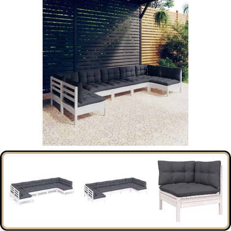 7-tlg. Garten-Lounge-Set mit Kissen Weiß Kiefer Massivholz - Garten Lounge Set - Kiefernholzmöbel - Outdoor Möbel - Gartengeräte - Balkonmöbeln