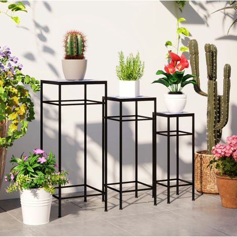 Soportes para plantas de metal, lote de 3, 71 cm, azul y blanco DESVIAE (1/5)