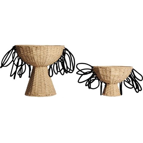 Panier Boho Chic en Fibra Naturelle - Noir ébène et Beige naturel (1/5)
