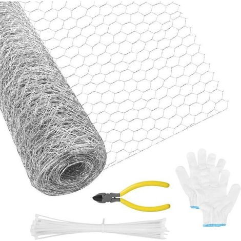 Grillage De Lapin Galvanise Maille Hexagonal Grillage A Poule Grillage Poulailler Voliere Cloture Avec 50 Serre-Cables Gants, 40cmx5m (1/3)