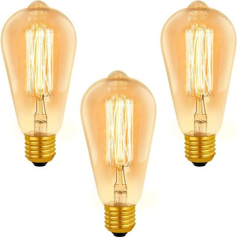 Online Store – Ampoule E27 vintage ST64 dimmable 40W – Blanc chaud 2200K, 400lm – Verre ambré, éclairage décoratif – Lot de 3 (1/5)