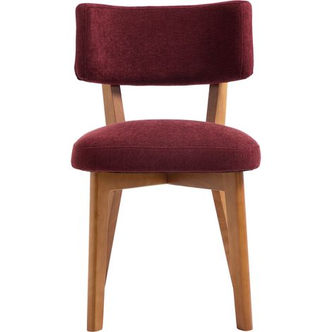 2er-Set Esszimmerstühle im Mid-Century-Stil, Holz und bordeauxfarbener Stoff (1/5)