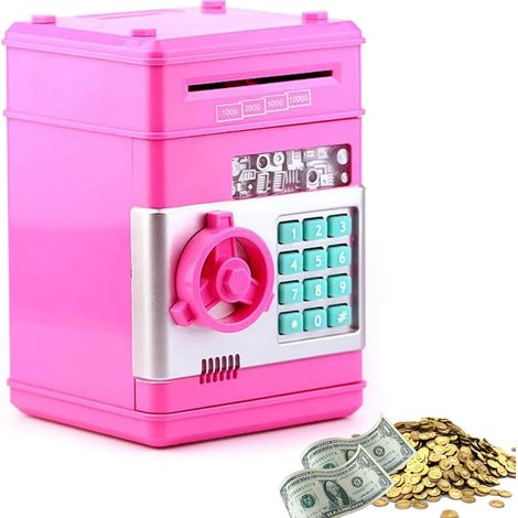 ATM Spardose, Spardose Scheine Elektronische Mit Passwort, Digitale Saving Box, Kleingeld Aufbewahrung Mit Debitkarte Bank Saving Box, Geldsparbox Mit Passwort Code Lock & Auto Money Scroll (Rosa) (1/5)