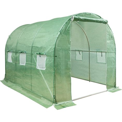 Invernadero túnel Nac con 6 ventanas 350x200x200cm, ideal para cultivos en exteriores, estructura resistente, ventilación adecuada y máxima protección para las plantas.