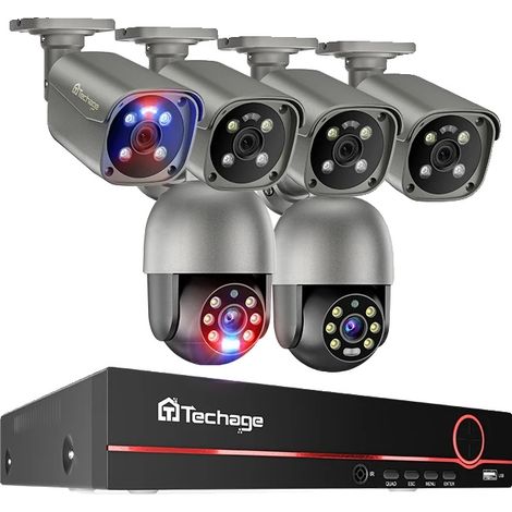 Sistema di videosorveglianza CCTV, risoluzione 4K, audio bidirezionale, NVR a 8 canali, 6 telecamere B, nessun disco rigido integrato. (1/2)