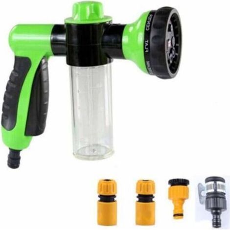Wasserpistole – 8 einstellbare Sprühmodi – Für Garten, Auto und Haustiere – Schlauch mit Seifenspender – Grün (1/5)