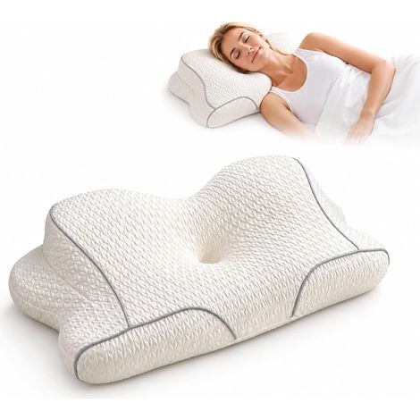 Oreiller Cervical Mémoire de Forme, confort et soutien de la nuque Soulage les douleurs cervicales, dos et côté, Certifié Oeko-tex, pour des nuits récupératrices et un reveil sans tensions (1/5)