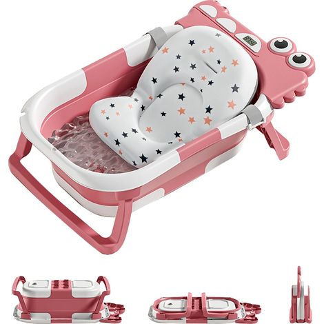 Bañera para bebé, diseño plegable, control de temperatura, color rosa. (1/2)