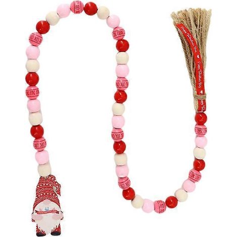 Noël rustique guirlande perles en bois gnome pompon décoration ferme Valentine artisanat fait main. (1/4)