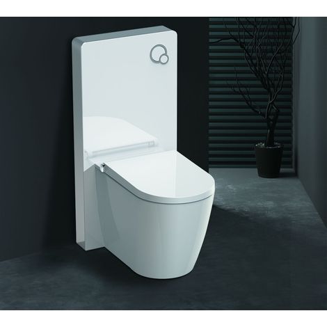 Weißglas Sanitärmodul für Stand-WC inkl. Betätigungsplatte (1/4)