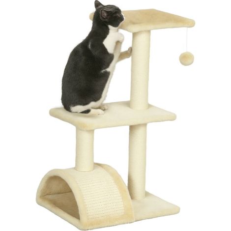 Katzenbaum, Kletterbaum, Kratzbaum für Katzen, 72 cm hoch, mit Hängekugel, cremefarben (1/5)