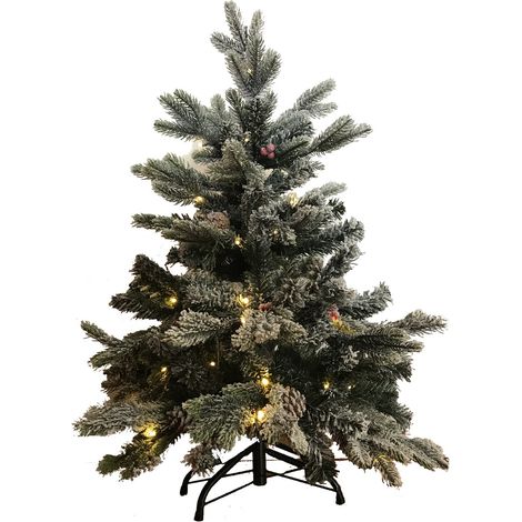 Árbol Navidad Led Nevado con Piñas y Bolitas Rojas 90cm