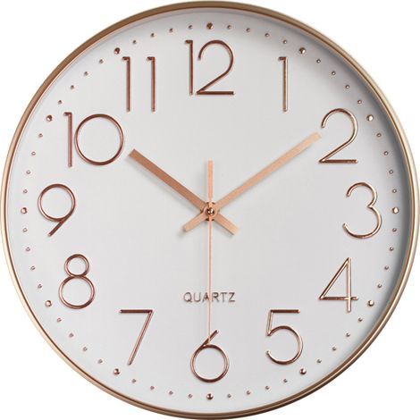30cm Horloge Murale 3D Chiffres Design Moderne Or Rose, Silencieuse Pendules Murales sans Tic-tac, Facile à Lire Deco pour Cuisine Chambre Bureau (1/4)
