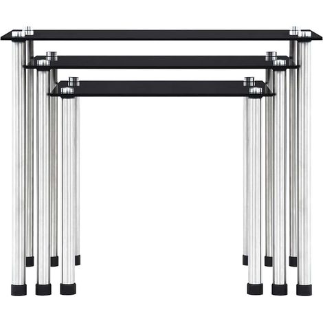 Tables gigognes 3 pcs Noir Verre trempé