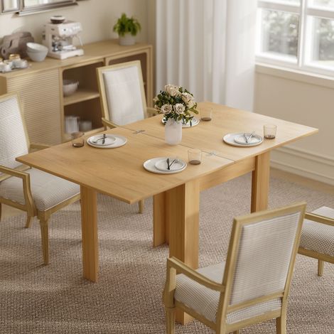 Mesa de Comedor Extensible 70-140x80 cm para 4-6 Personas con Almohadillas de Fieltro Natural (1/5)