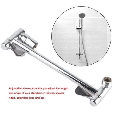 Pommeau de douche avec raccord entièrement en cuivre, support de bras de douche coudé réglable avec tige d'extension dentée (1/4)