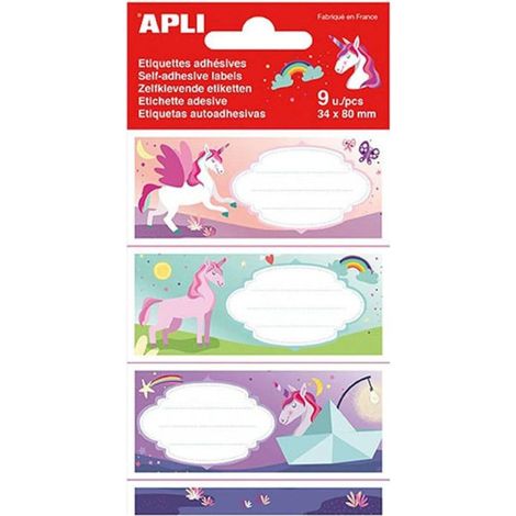 Étiquettes pour livre - AGIPA - Licornes - 36 x 81 mm - Adhésif permanent - 9 étiquettes