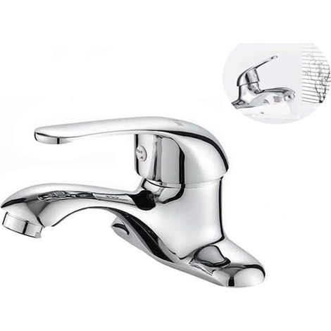 Robinet de lavabo en acier inoxydable argenté, mitigeur à double commande eau chaude/eau froide, type clé. (1/5)