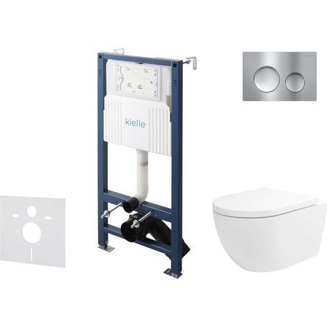 kielle Genesis New - Conjunto de instalación empotrada, inodoro Oudee, Vortex Rimless+, asiento con cierre suave y pulsador Gemini New I, cromo brillante 30528SS20 (1/5)