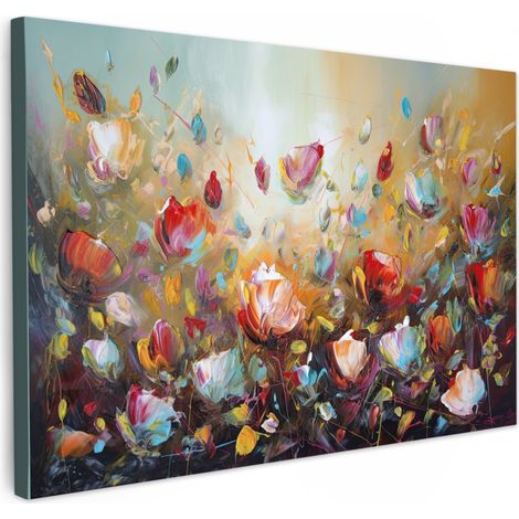 TABLEAU SUR TOILE Fleurs - Art - Nature - Peinture à l'huile Toile Peinture Grand Format XXL 150x100 cm
