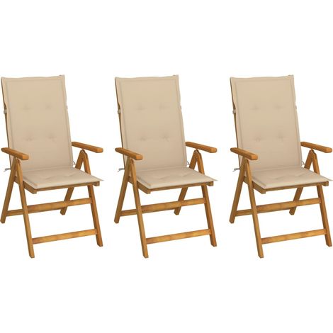 vidaXL Sedie da Giardino Pieghevoli 3 pz con Cuscini Acacia