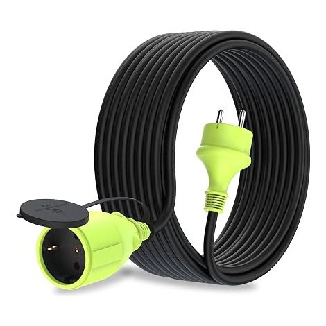 Extension Cable with Schuko Plug for Outdoor Use IP44 Waterproof Cable H05RR-F3G 1.5 mm² Protective Contact Socket Outdoor Electrical Extension Cable Black/Green (1/5)