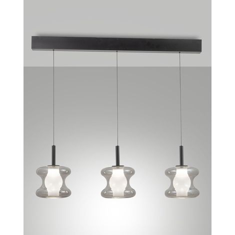 Suspension Led Frua 3 X 7 W 2550 Lm, Intensité Variable, Verre Borosilicate Et Métal - Gris Clair Transparent, Ip20, Classe 1, Ø 180 Mm (1/2)