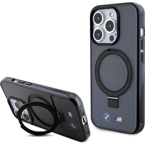 Coque rigide noire BMW BMHMP15LURSK pour iPhone 15 Pro 6,1" avec anneau de maintien et support MagSafe, Collection M