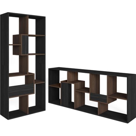Skraut Home - Libreria scaffale, Scaffali in legno a ripiani, 67x31x162cm, Per libri, Stile moderno, Nero e Rovere scuro (1/5)