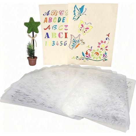 Lot de 12 pochoirs de peinture pour enfants, grands modèles de dessin réutilisables pour loisirs créatifs, activités manuelles et bullet journal (1/5)