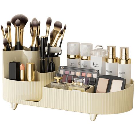 Rangement Maquillage Rotatif et Compartiments 2 en 1, Pot a Pinceaux Maquillage, 360 Degrés Organisateur Maquillage pour Chambre, Salle de Bain, Rangement Coiffeuse, Rangement Parfum (1/5)