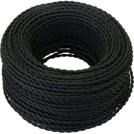 Textilkabel 10M, Retro Hanfseil aus gedrehter Strickware, Kabel 2x0,75 mm², 2 verdrillte, gedrehte Drähte, für DIY-Lampenanhänger / Schwarz
