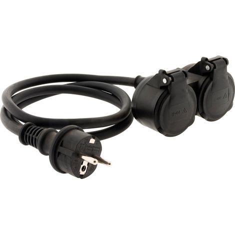 Zenitech – Prolongateur à double tête chantier HO7RN-F 16A 3G1,5mm² – Noir 1m – Permet de brancher deux appareils simultanément – Flexibilité placement