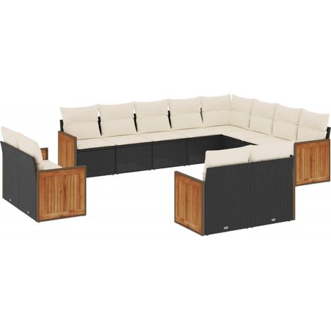 Salon de jardin 12 pcs  Mobilier de jardin avec coussins noir résine tressée (1/5)