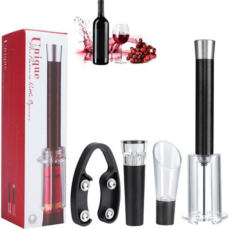 Set de tire-bouchons, à pompe, tire-bouchon pour vin rouge, en alliage d'aluminium, lot de 4 pièces, coffret cadeau d'accessoires pour le vin (1/5)
