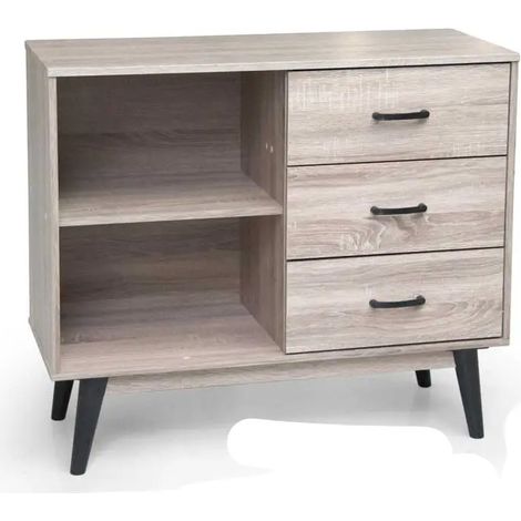 Mueble Ares en roble con 3 cassettes y 2 estantes, 94 x 38 x 80 cm