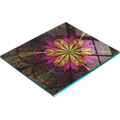 Tabla de cortar de cristal para cocina con estampado floral fractal, 60x52 cm. (1/5)