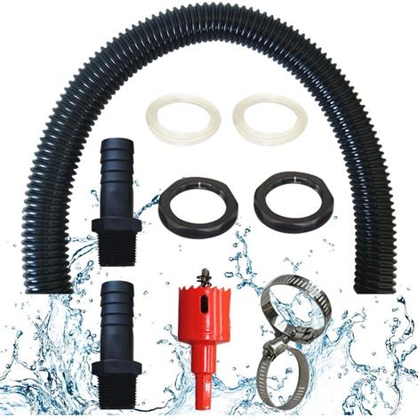 Tuyau de raccordement pour collecteur d'eau de pluie comprenant 2 embouts de tuyau avec écrou de blocage – 100 cm – avec perceuse (1/5)