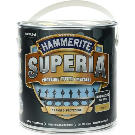 Hammerite Superia smalto metallo antiruggine interno e esterno, Opaco Grigio Scuro, 2.5 L (1/2)