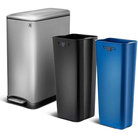 Poubelle de cuisine à pédale tri sélectif recyclage 50L(30L+20L) EDGE en acier Inox brossé avec seau (1/5)