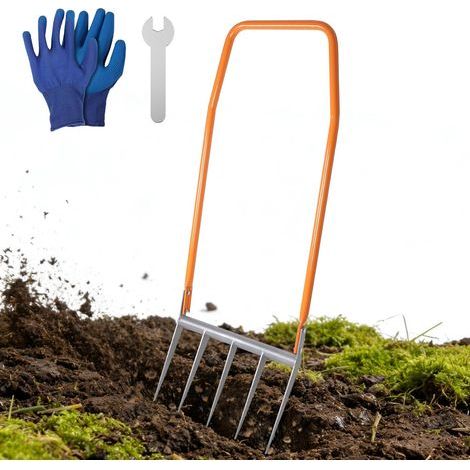 Grelinette 5 Dents Vec 2 Manches, Bioculteur 135 X 50 cm, Outillage de Jardinage Longueur des Dents 29 cm pour Ameublissement Profond, aération des Plates-Bandes Compost, Désherbage (1/5)